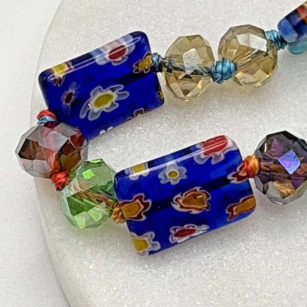 Vintage Murano Glass Necklace Millefiori Rectangle AB Handmade 50